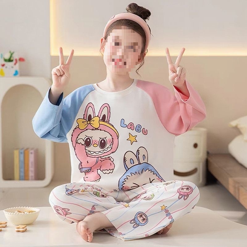 女童睡衣春秋季新款拉布卡通长袖裤中大童家居服宽松亲肤套装