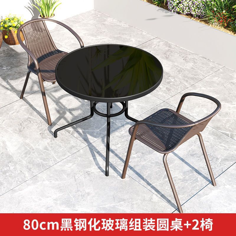 80 black round table + 2 chairs [plastic plate style]