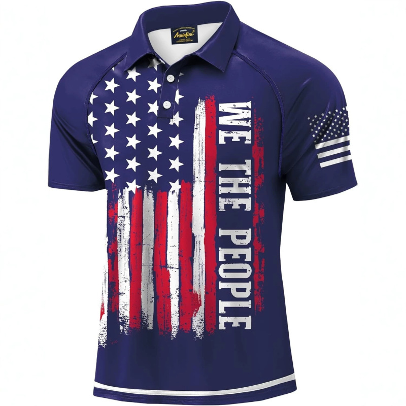 European and American Cross-Border Foreign Trade Hot-Selling Items: American Flag Printed Polo Shirts for Summer, Support Dropshipping