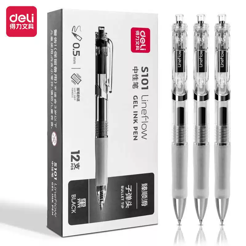 Офисная гелевая ручка Deli S101, 0,5 мм, гладкий черный (черный), высококачественная гладкая ручка для письма для студентов