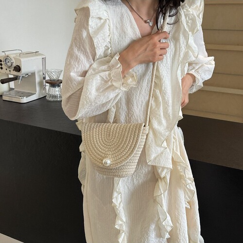 Straw bag for women, cross-border cotton rope woven bucket bag, beach woven shoulder and crossbody small bag—dropshipping available, women’s bag