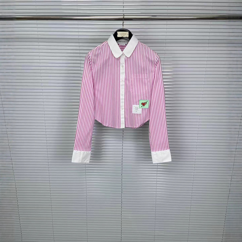Tb Factory Direct Sales Summer New Chinese Valentine's Day Limited Contrast Stripesd Navel-Baring Short Shirt Women's Casual Shirt