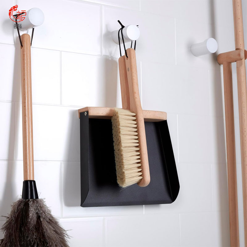 Hand Cleaning Brush with Flat Bottom Dustpan, Beech Wood, Desktop Cleaning