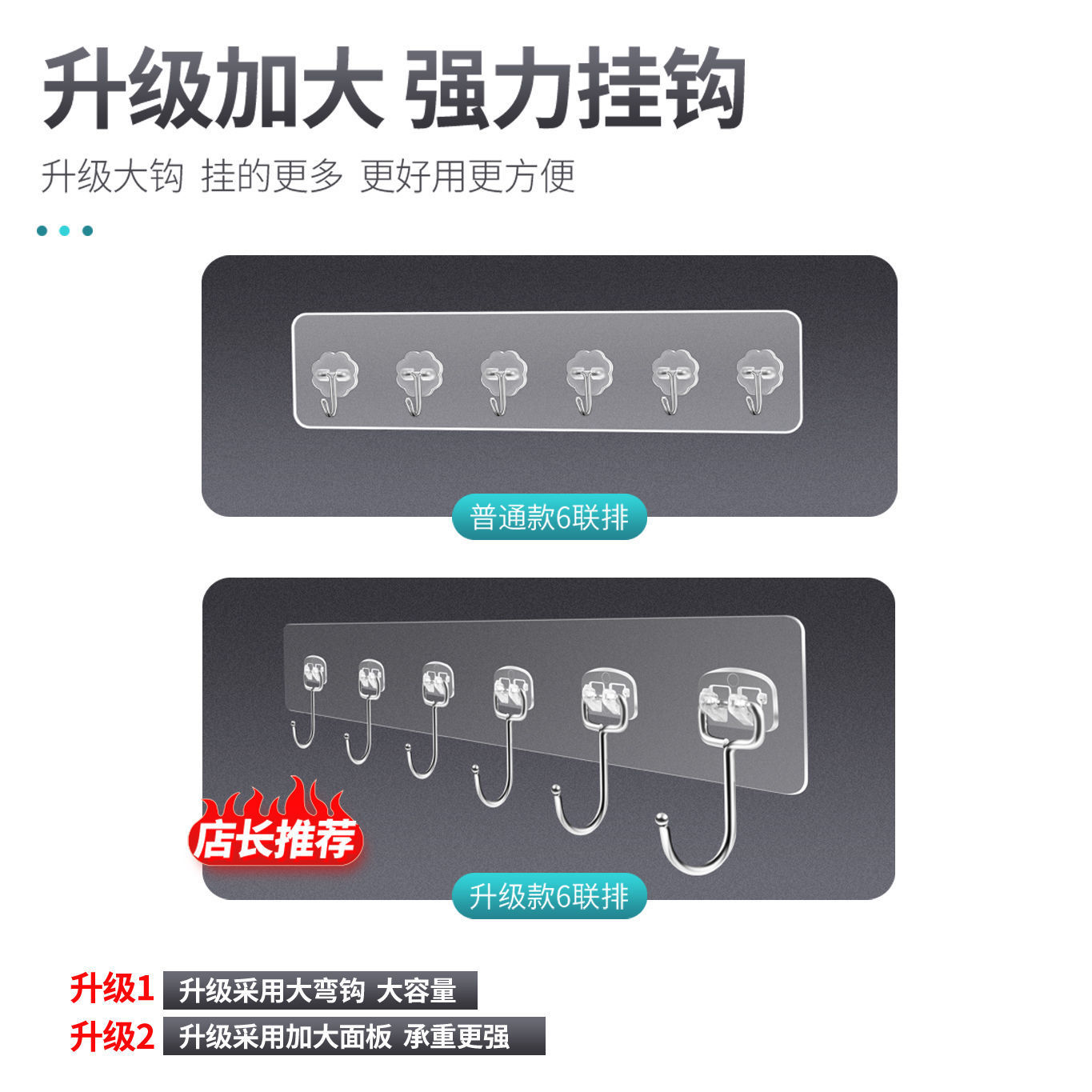 Cocina baño dormitorio pared puerta trasera armario soporte de carga de conexión de la fila de gancho de acero inoxidable punzón libre gancho grande