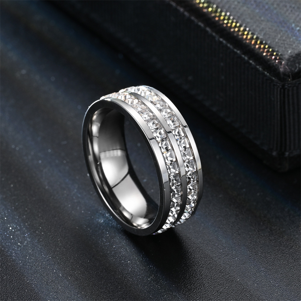 Solid Color Pattern Couple Gender Classic Style Solid Color Stainless Steel Inlay Artificial Diamond Couple Rings