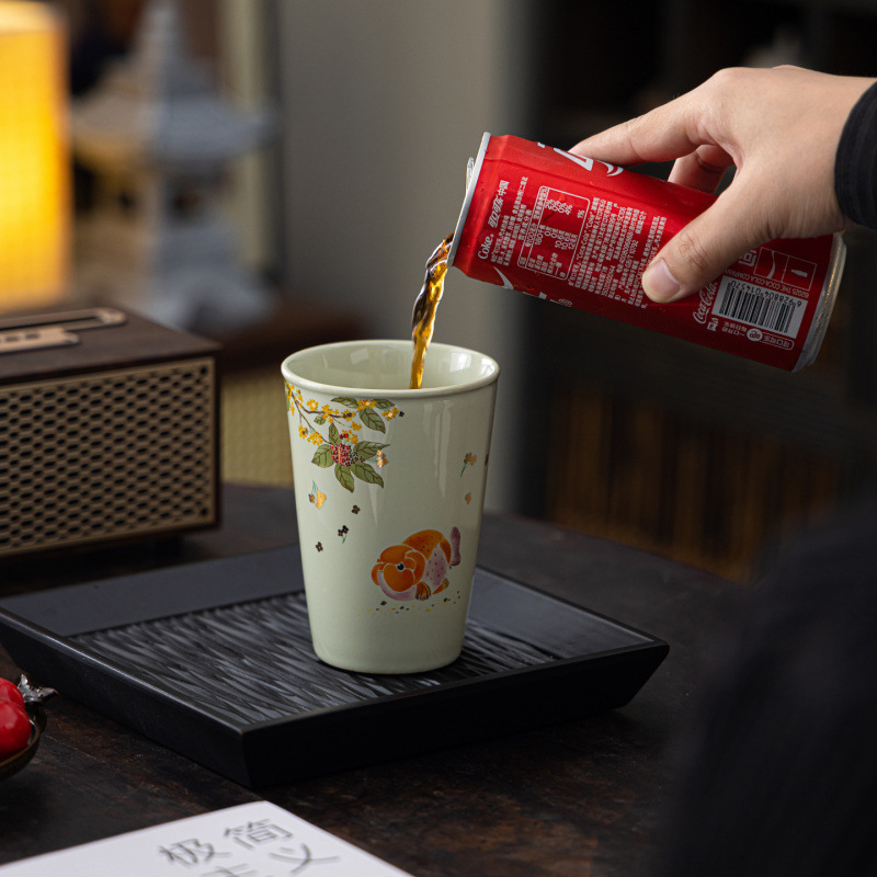 草木灰金鱼茶杯可乐杯主人杯品茗杯功夫茶杯单杯陶瓷喝水杯大容量|undefined