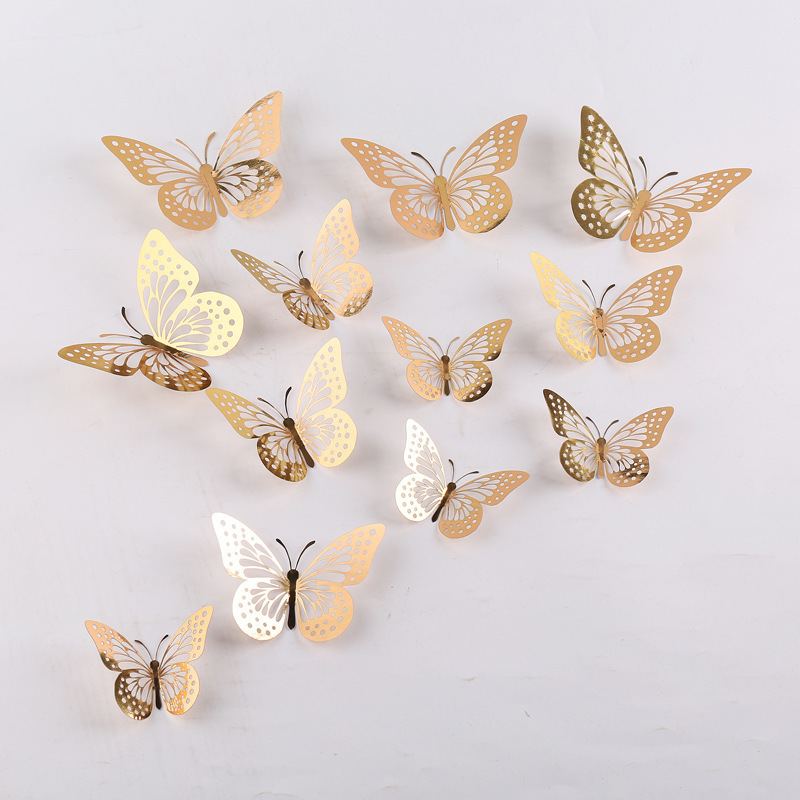Hueco mariposa 3D hueco imitación metal mariposa pared decoración hogar sala de estar tridimensional mariposa decoración pegatinas