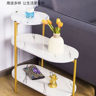 轻奢客厅沙发旁置物桌子收纳沙发边几小圆桌子角几侧边柜岩板茶几