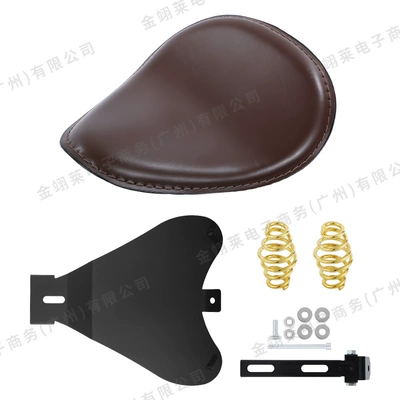Universal Retro Spring Crocodile — Motorcycle cushion - pu-leather-brown-cushion-long-round-spring-gold-bracket