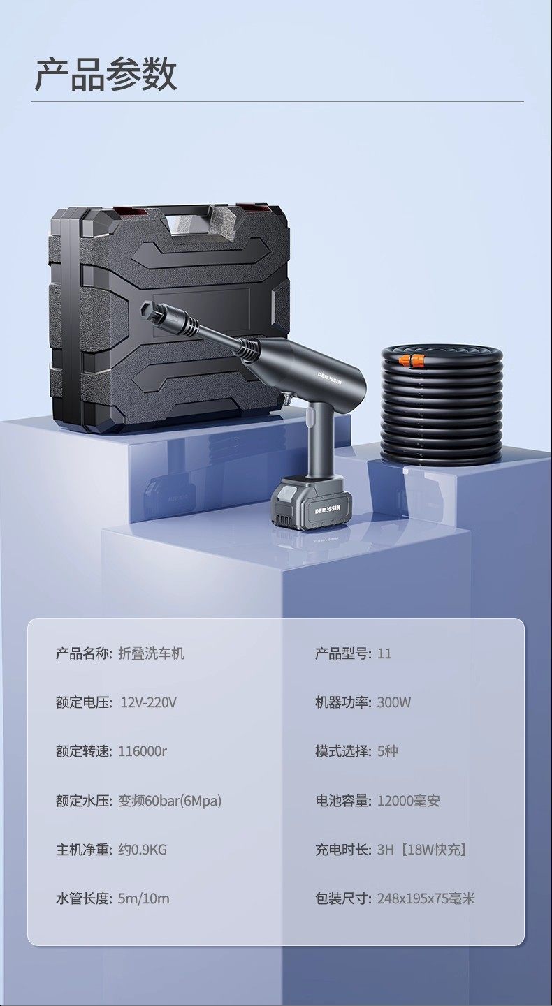 Wireless High-Pressure Car Wash Water Gun, Lithium Battery, High-Power Portable Car Wash Machine, Multi-Functional Household Car Wash Tool