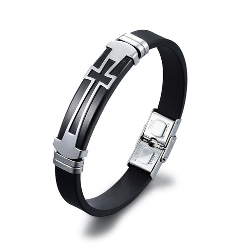 Personalized Retro Minimalist Cross Men's Bracelet, Korean Style Fashion Trendy Silicone Bracelet, Direct Manufacturer Sale