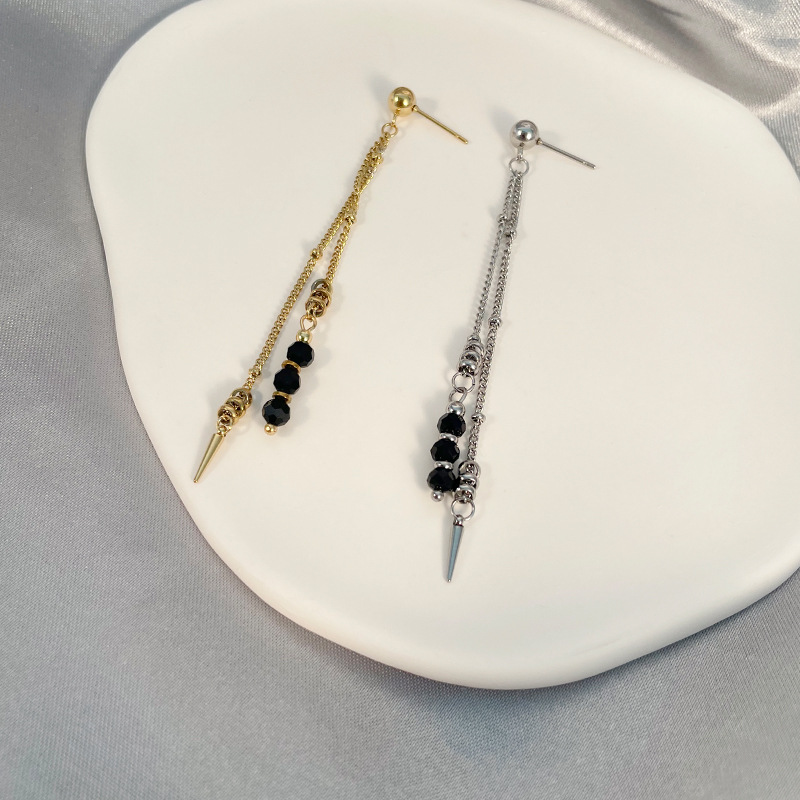 Fashion Geometric Stainless Steel Tassel Crystal Earrings 1 Pair display picture 3