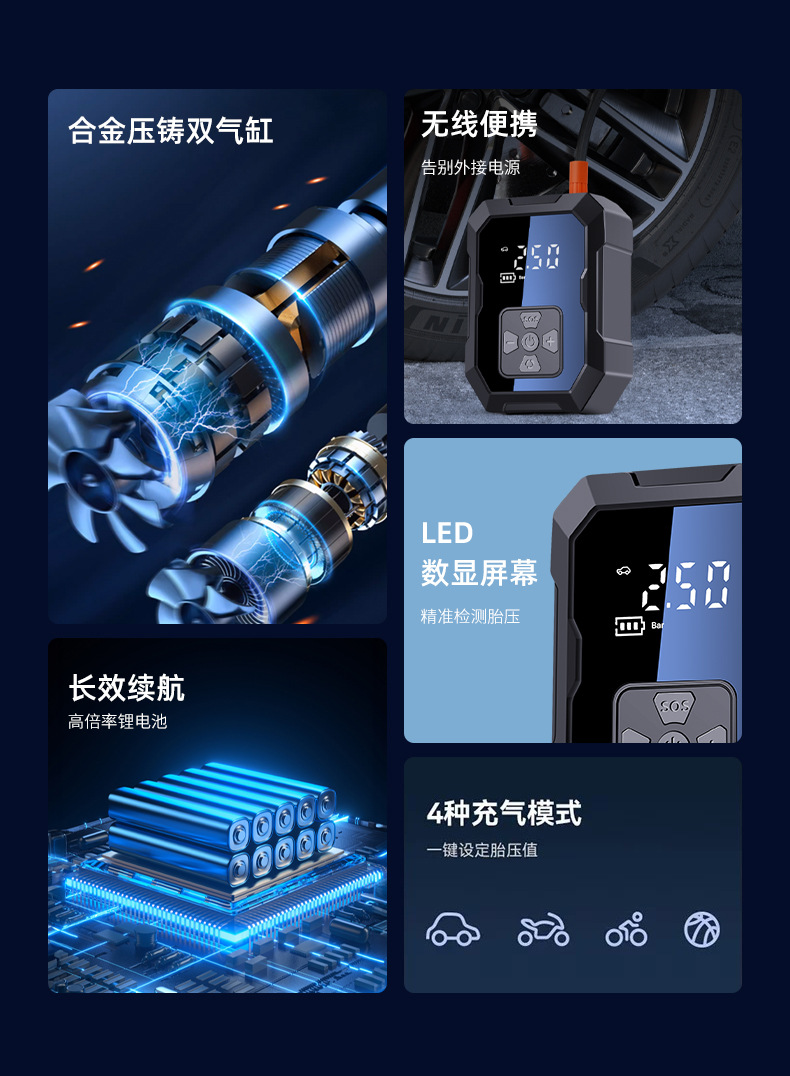 Cross-border new car wireless air pump portable car tire small air pump electric handheld inflator