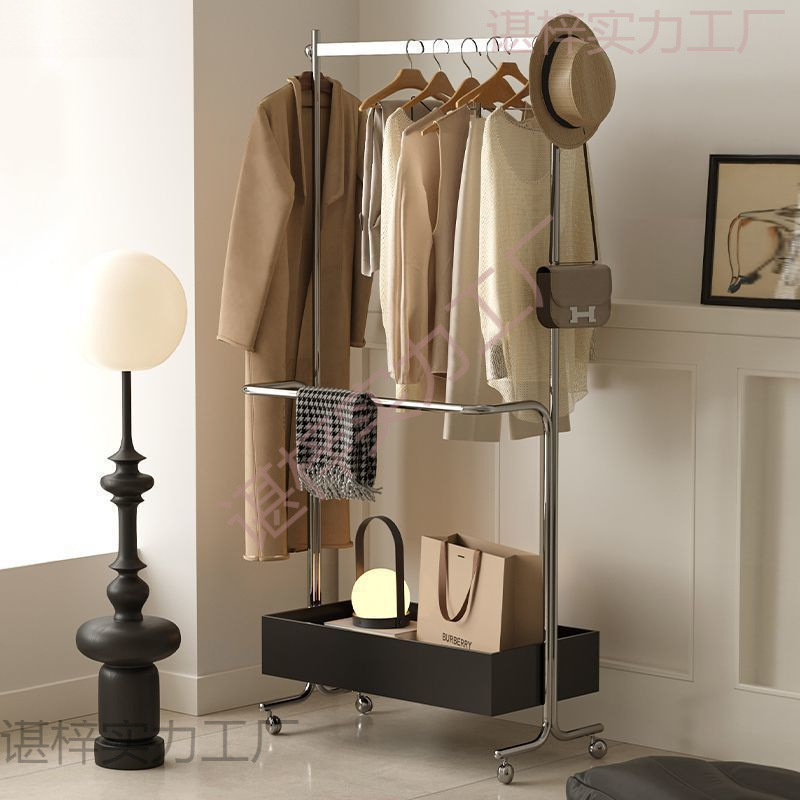 Medieval Style Stainless Steel Clothes Hanger, Coat and Hat Floor-Standing Mobile Storage, Removable High-End Home Bedroom Luxury Clothes Hanger