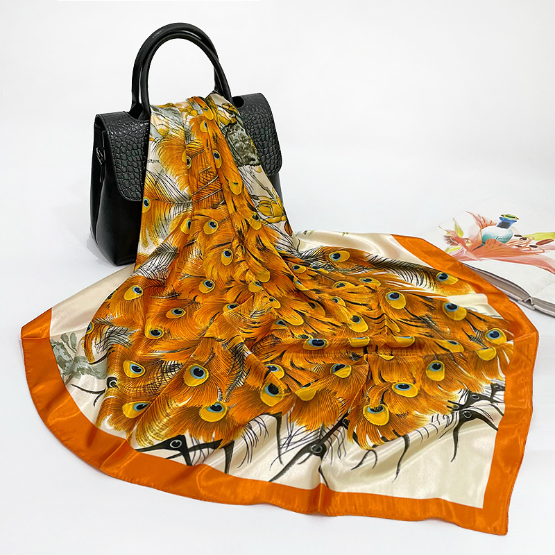 Fashion Peacock Satin Printing Silk Scarves display picture 2