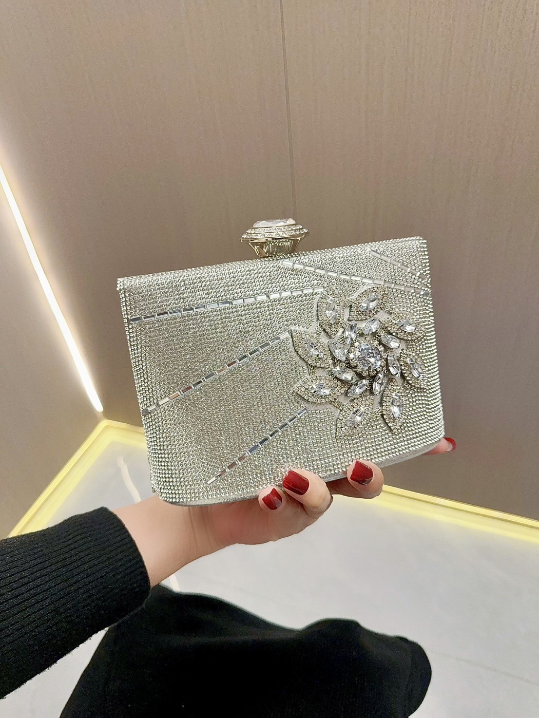 Silver Polyester Solid Color Square Evening Bags display picture 2