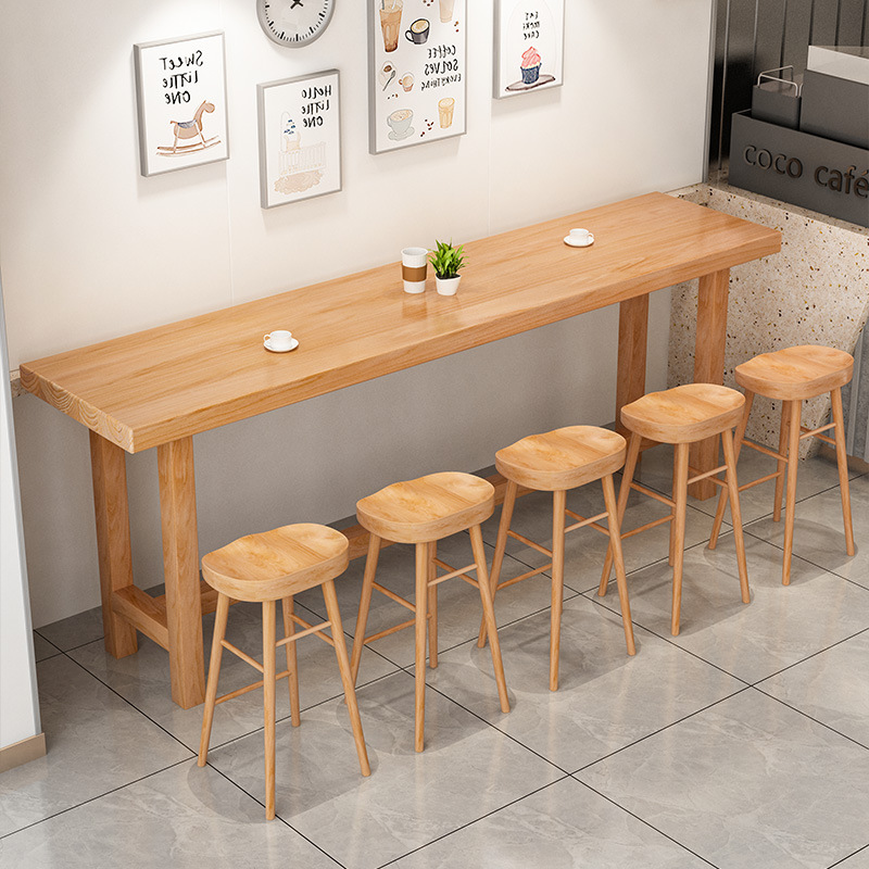 Solid Wood Bar Table and Chair Combination Simple Home Bar Milk Tea Casual Restaurant Wall High Modern Long Table