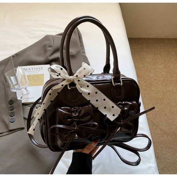 Backpack shoulder bag, small yet capacious bow-accented western-style handbag, multiple colors