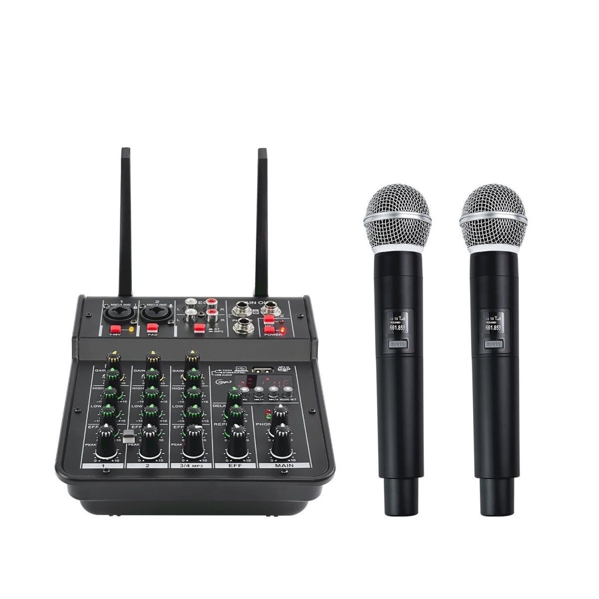 Fabricante transfronterizo de 4 vías mezclador Bluetooth pequeño profesional con efecto de reverberación micrófono K canción reunión de rendimiento de escenario