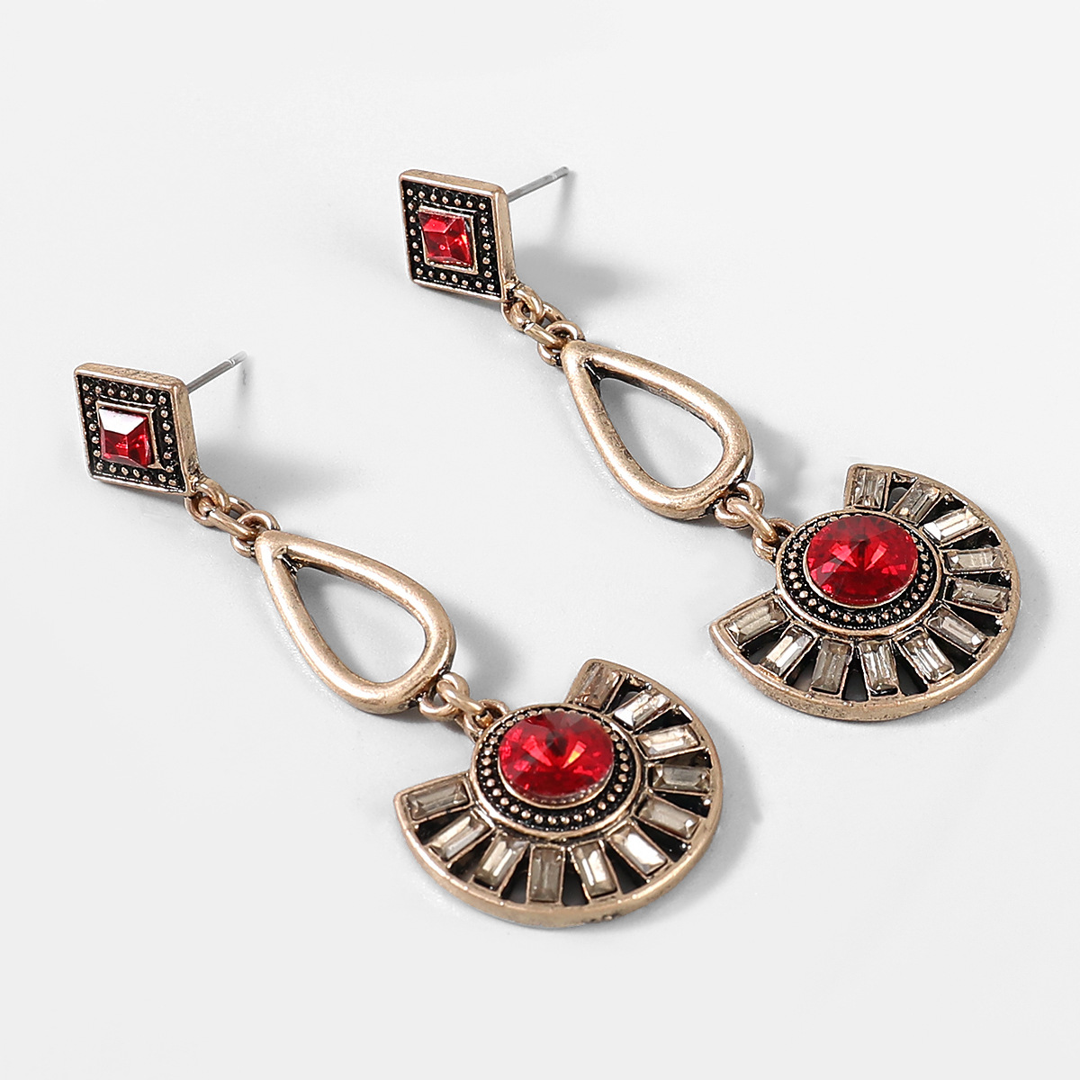 Fashion Red Alloy Diamond Geometric Earrings