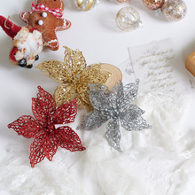 跨境外贸圣诞花仿真花镂空葱粉装饰品diy圣诞树装饰布置道具挂件