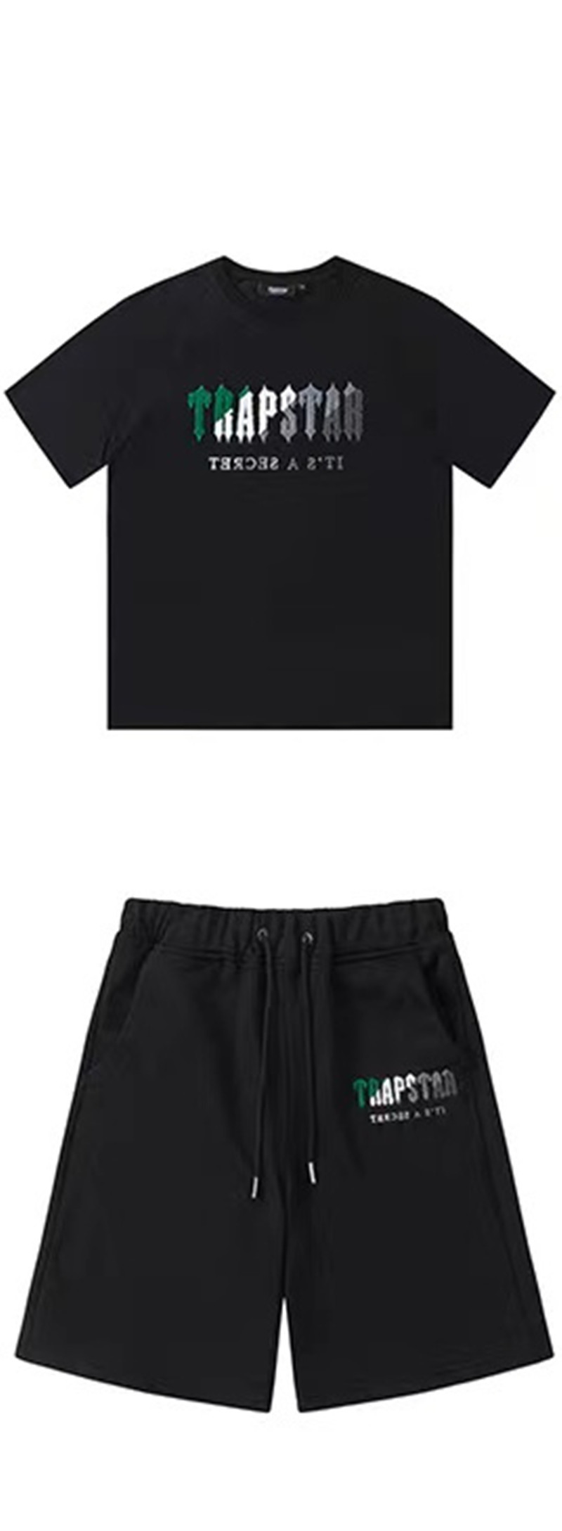Verano nuevo trapstar letras verde blanco gris gradiente de color bordado toalla traje casual hombres y mujeres pareja mismo estilo