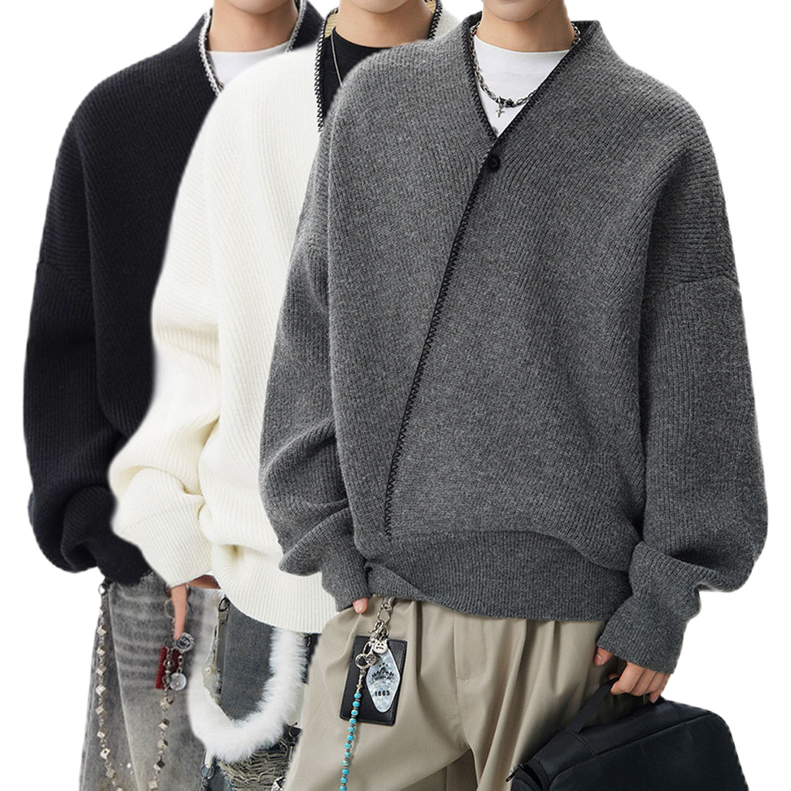 Explosiones transfronterizas de tamaño europeo gran tamaño V cuello jersey suéter hombre viejo estilo de diseño alto sentido de otoño invierno fábrica al por mayor