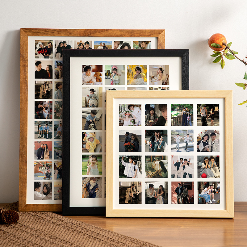 Solid Wood Nine-Grid DIY Photo Frame for Washing Photos, Trendy on Instagram, Commemorative Gift for Best Friends or Friends, Photo Display Stand