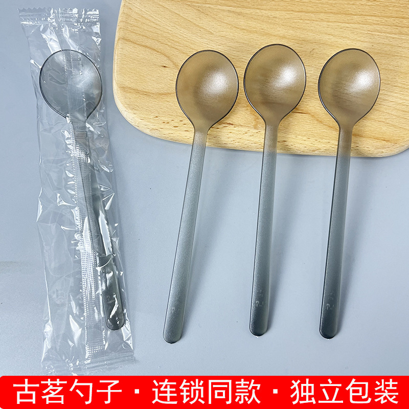 Disposable Spoon Plastic Thickened Roasted Grass Dessert Spoon Long Handle Takeaway Packing Spoon Spoon Commercial Separate Packaging
