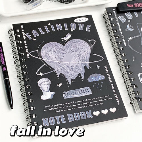 Black and white simple ins crystal glazed texture coil student A5 universal horizontal line notebook retro notepad