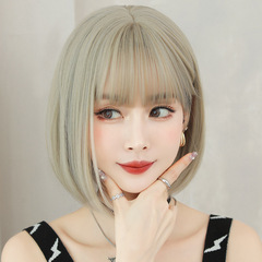 Amazon's new wig for women with short hair, rice brown, inner buckle, short straight hair, full headgear, internet celebrity round face, bob hair