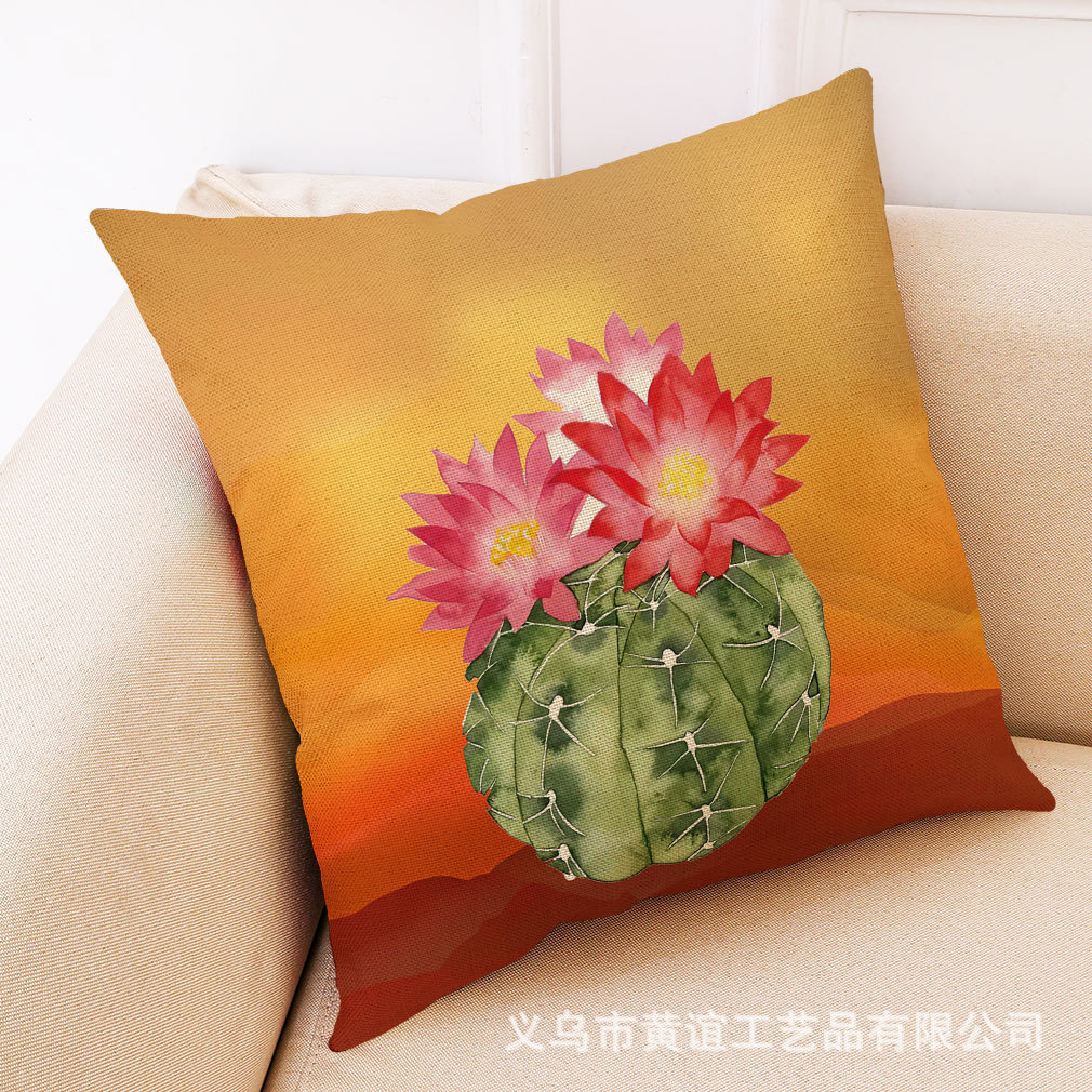 亚马逊eBay热销艺术仙人掌棉麻抱枕套汽车靠垫办公室午睡亚麻抱枕