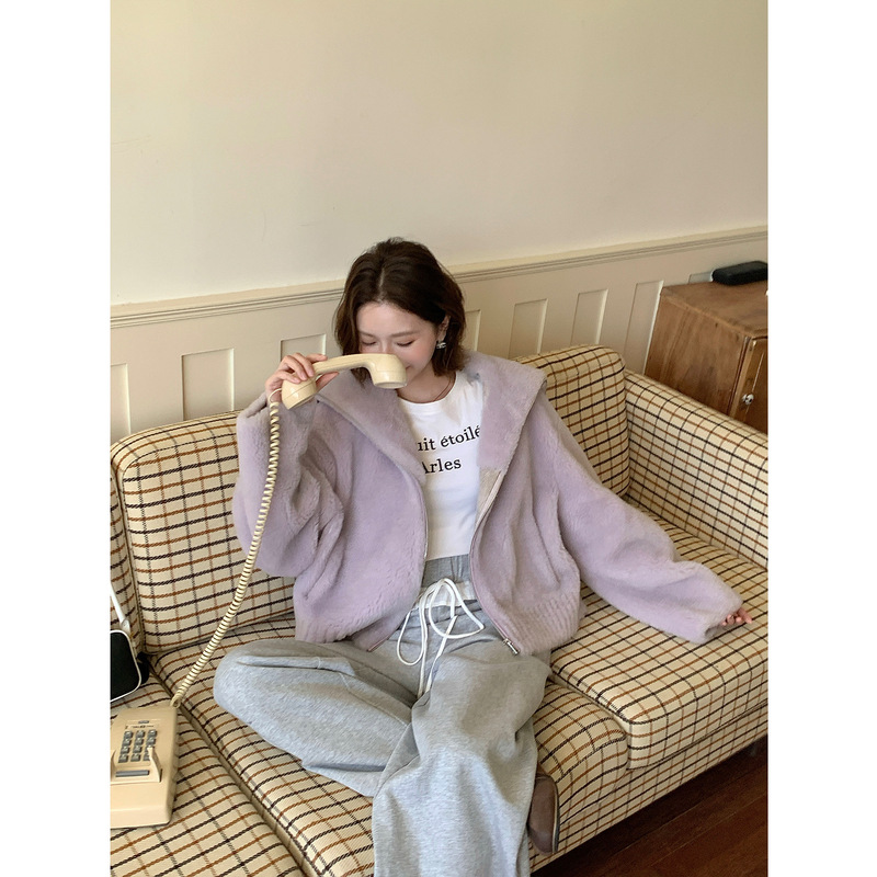 Half a Dozen Soufflé Lamb Wool Navy Collar Fur All-In-One Sheepskin Jacket Women's Short Style 2025 Winter Explosion