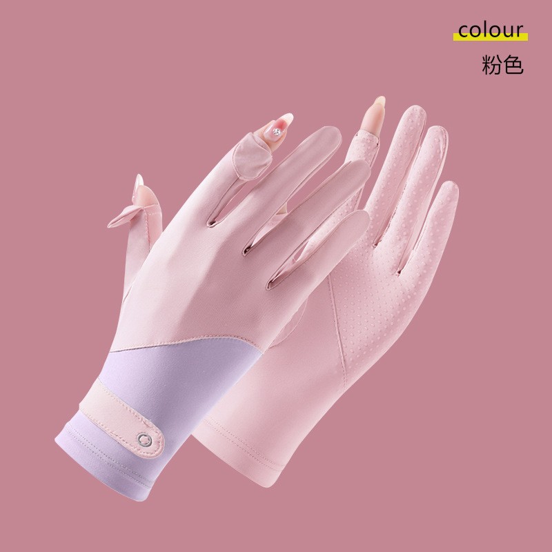 Guantes de protección solar para mujeres Protección UV delgada seda de hielo de verano mangas de mano de moda al aire libre ciclismo fugas dedo guantes de protección solar