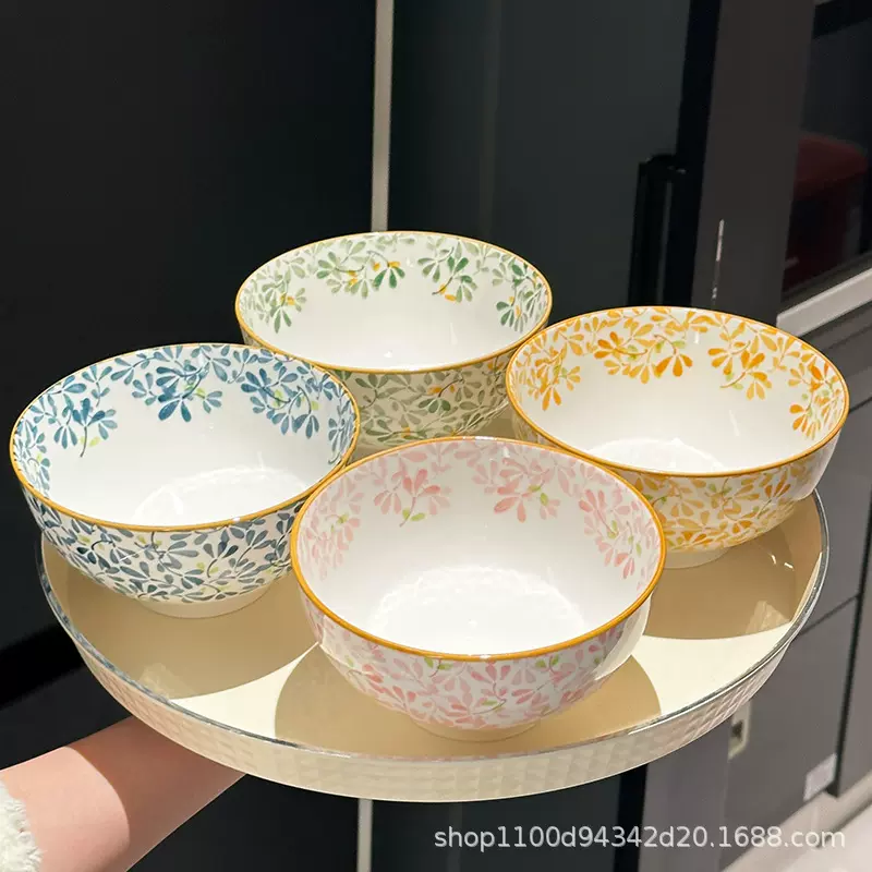 陶瓷拉面碗2025新款家用沙拉碗6英寸碗餐具汤碗釉下彩高脚米饭碗