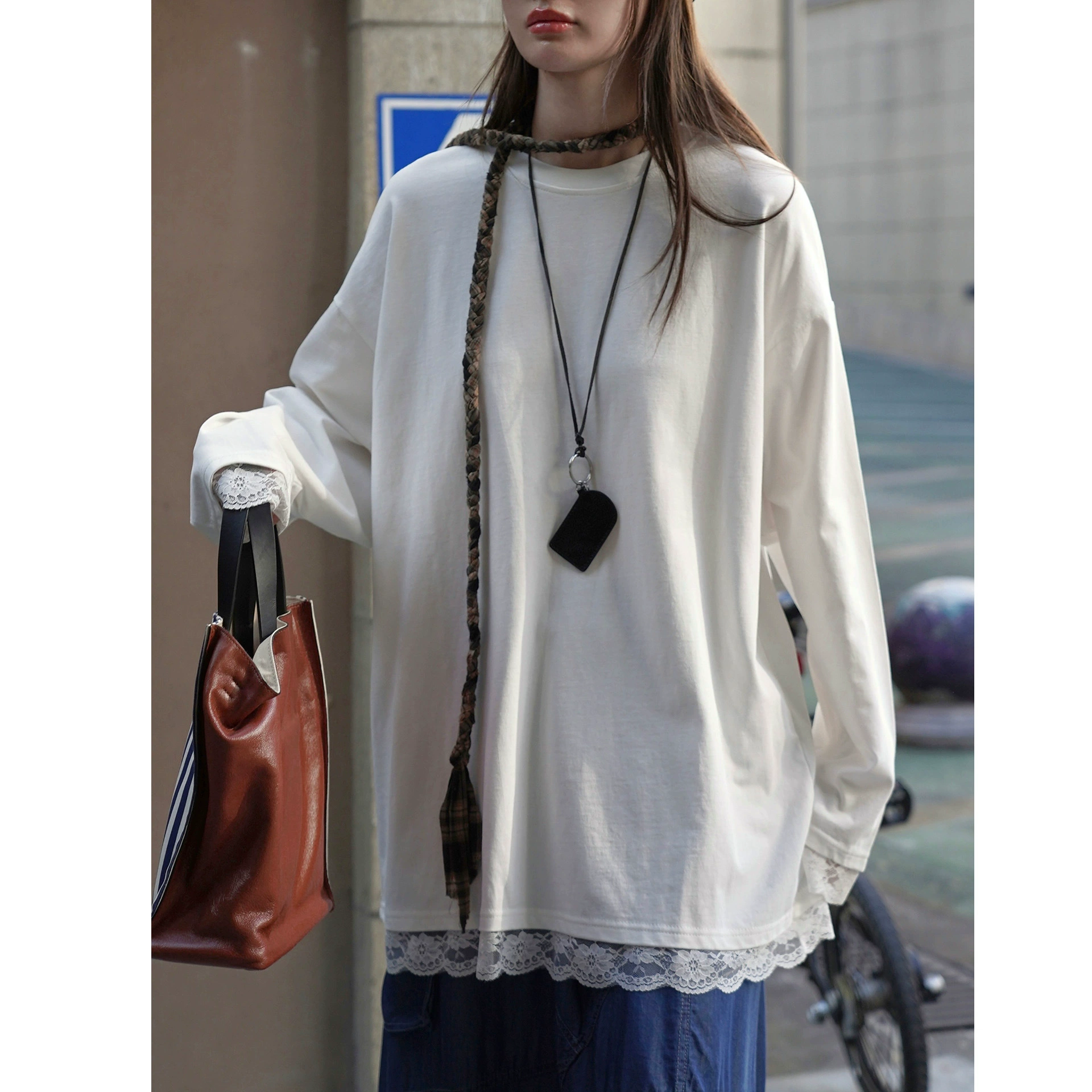 Лувр, ранняя осень, новая корейская стильная простая кружевная футболка с длинными рукавами, базовый силуэт, тонкий повседневный топ для женщин