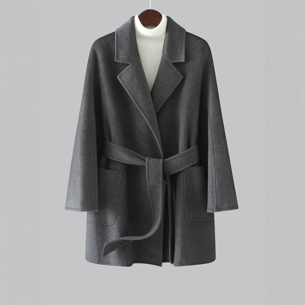 Nuevo abrigo largo de lana de doble faz de cachemira 100% pura para otoño e invierno, para personas pequeñas, versátil y elegante para ir al trabajo.