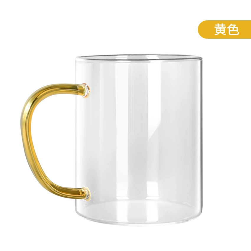 Glass mug, capacious 400 ml, colored ergonomic handle