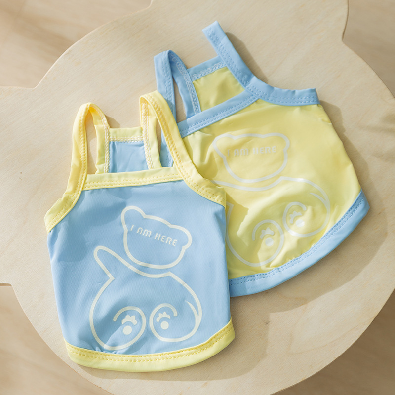 Perro primavera y verano delgado transpirable encantador osos reflectores de luz nocturna protección solar fría cinturón gato ropa de perro