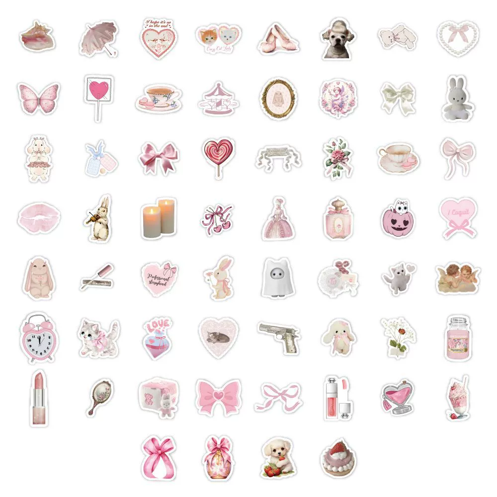  Sticker set coquette, 60 pieces, pink Korean ballet girl designs, waterproof for iPad & notebooks
