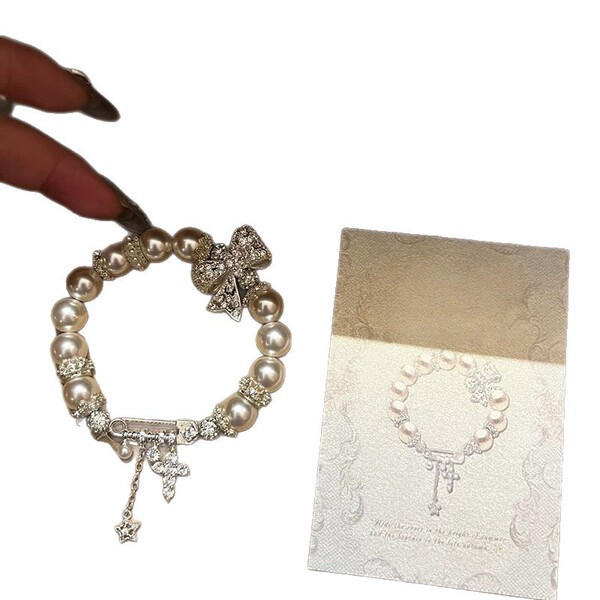 Retro elegant bracelet with zircon with bow pearl