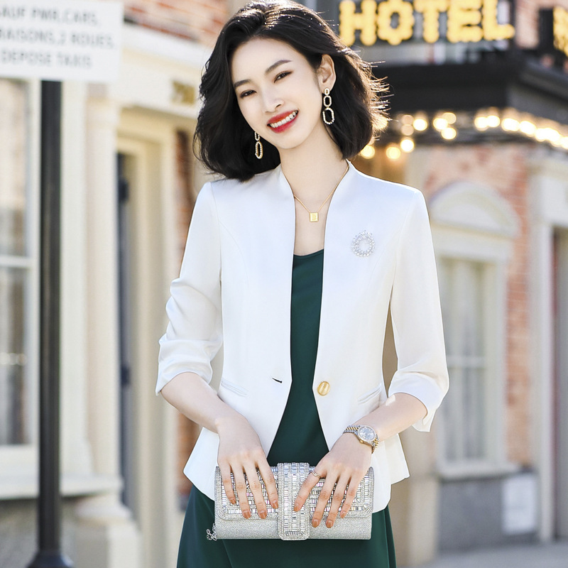 Professional Suit Jacket Women's Spring and Summer 2022 New High Sense Fashion Simple Thin Small Suit Set Dress