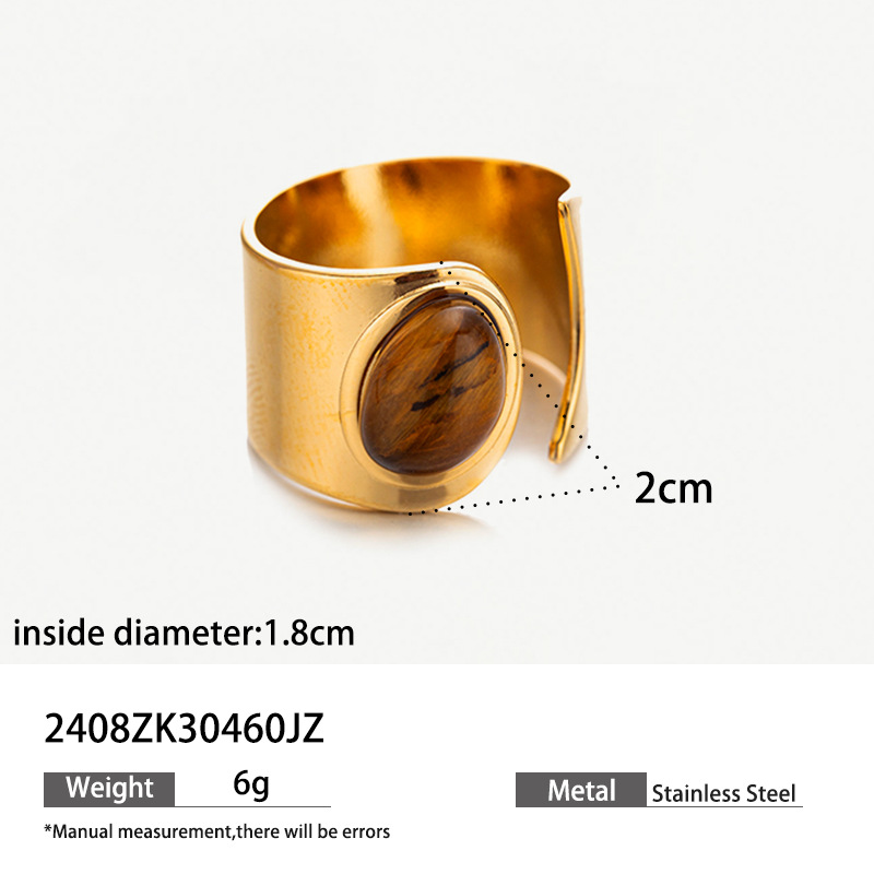 Tina 18K oro tigre ojo titanio anillo de acero mujer no desvanecer piedra natural ágata anillos de acero inoxidable bandera joyería