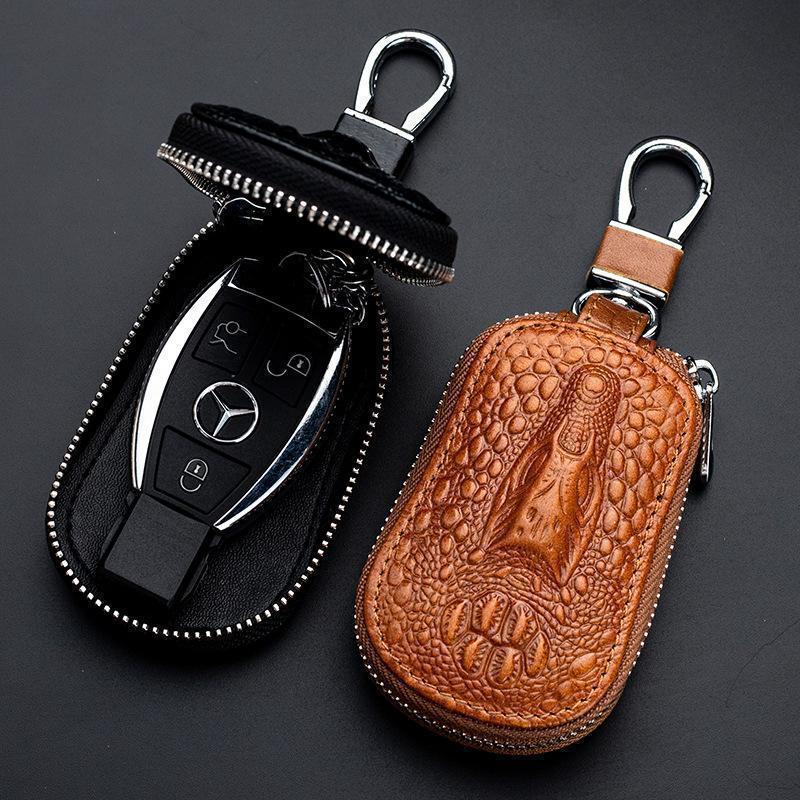 Crocodile Men's Waist Key Pouch, Universal Key Holder, High-End, Multifunctional, Large Capacity, Zippered Car Key Holder