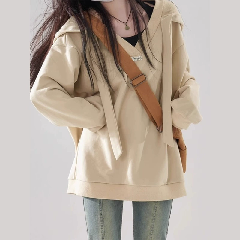 Весенне-осенняя модная нишевая толстовка из искусственного меха больших размеров с капюшоном, средней длины, закрывающая бедра, миниатюрный женский топ.