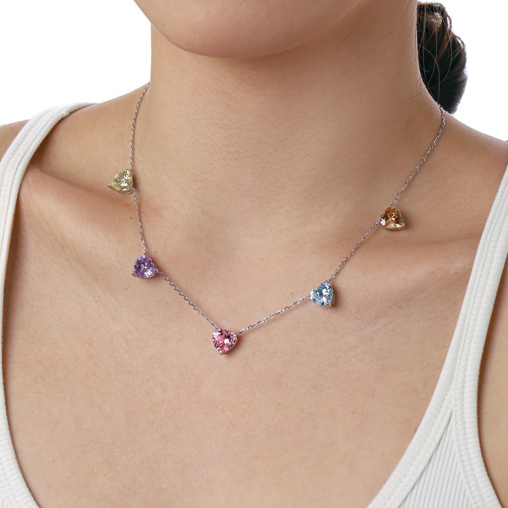 15g Weight Zircon, High Carbon Diamond Inlay Material Necklace Classification 925 sterling silver Chain Material 1 Piece Quantity Holiday, Tea Party Occasion 925 Sterling Silver Material Heart Shape, Rectangle Pattern Women's Gender Inlay Design Simple Style, Shiny Style 925 Sterling Silver Zircon High Carbon Diamond Inlay Heart Shape Rectangle Necklace 10