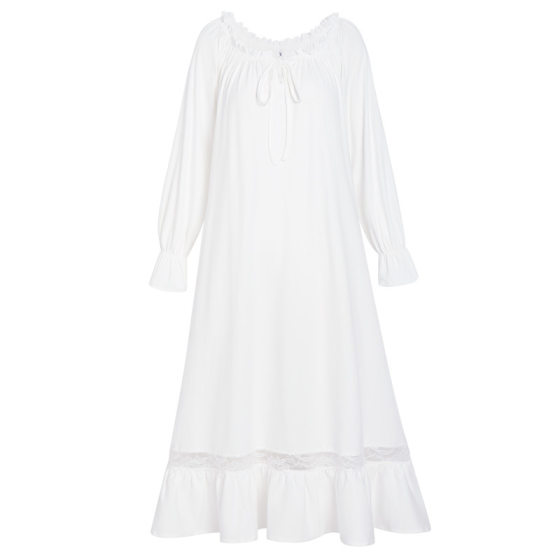Women's Long-Sleeved Nightdress Spring French Style Retro Palace Style Loose Large Size Lace Princess Pajamas Can Wear Outer Home Clothes Autumn