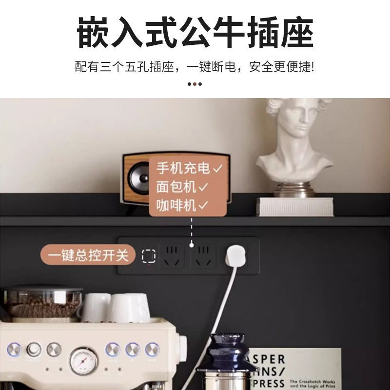 法式轻奢黑色实木餐边柜茶水柜小户型客厅斗柜沙发旁柜咖啡机柜|undefined