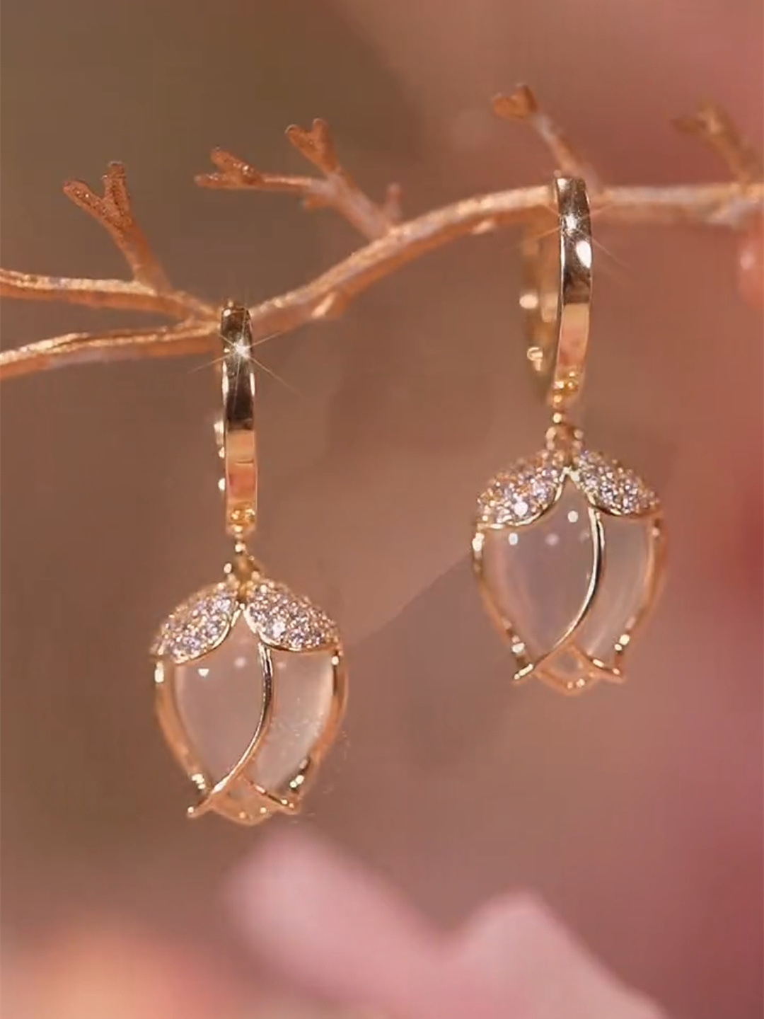 Drop Earrings Classification 1 Pair Quantity 1 Pair Sweet Flower Inlay Alloy Cat's Eye Stone Drop Earrings