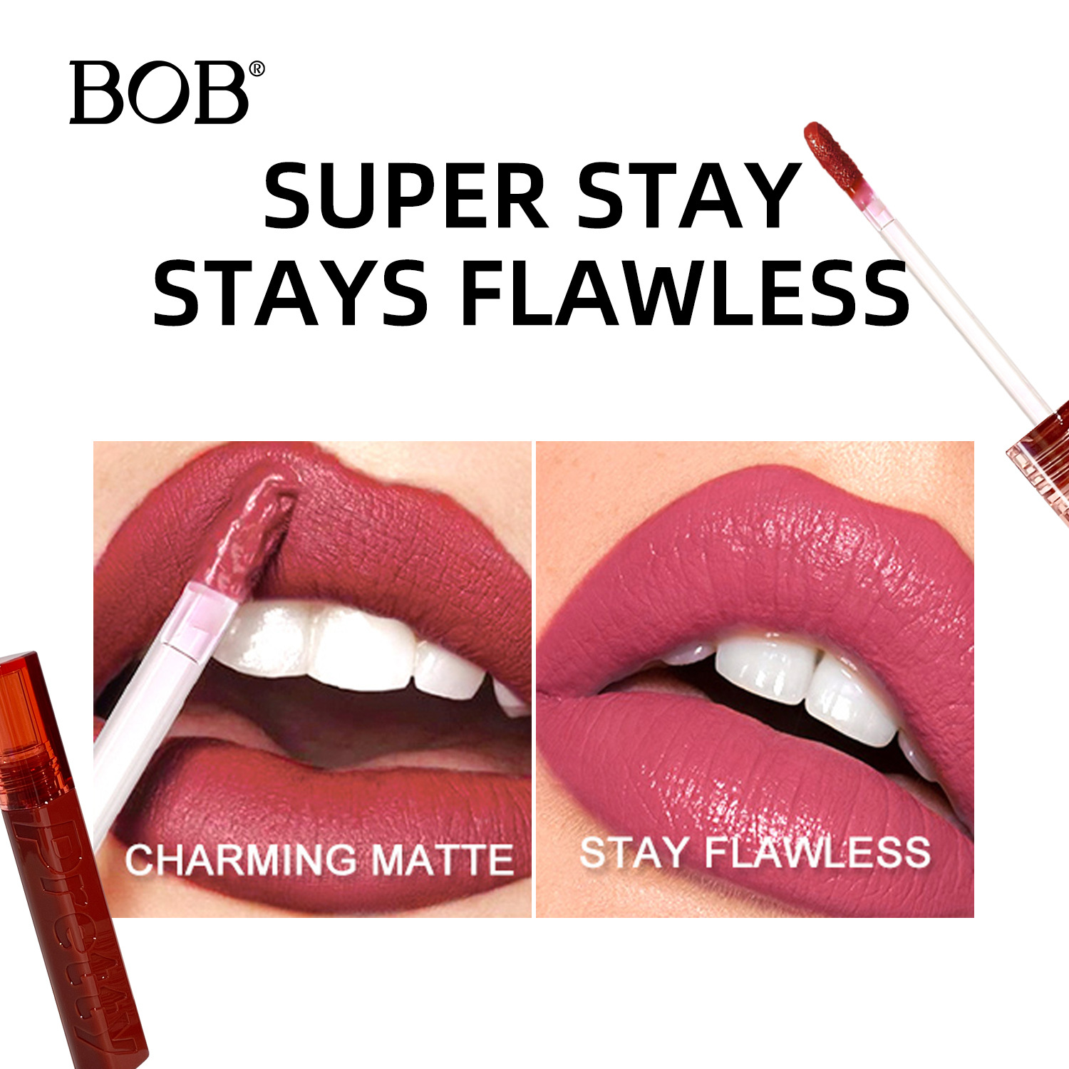 Rouge à lèvres brillant Cross-Border Authentic Bob Gloss, couleur riche et longue tenue, fini mat velouté effet nude._voghion.com